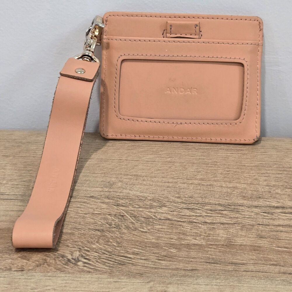Andar The Denner Wristlet Leather Wallet Peach ID Card Pull Minimalist RFID